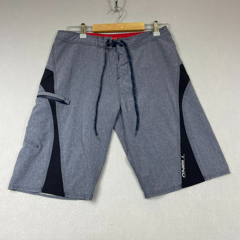 Oneill Superfreak Board Shorts Mens 30 Gray Zip Pocket Drawstring Beach Surf